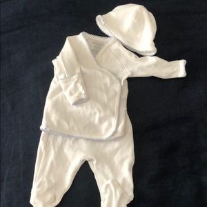 Newborn coming home outfit - white with blue trim